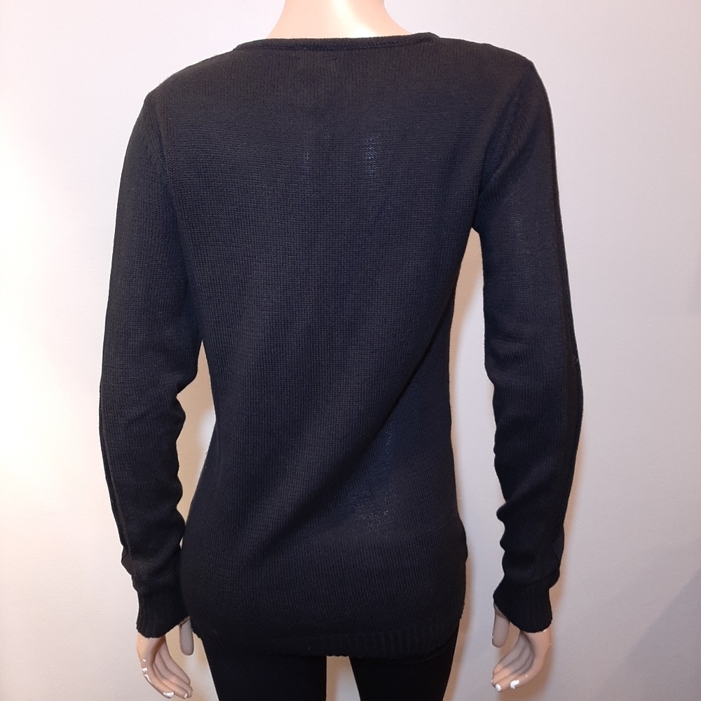 Haggar Cable Knit Scoop Neck Fitted Tunic Sweater Womens Size Small Black - Picture 6 of 10